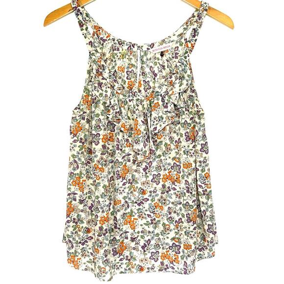REBECCA TAYLOR Women’s Silk Floral Print Ruffle front Braided Tank Top - Picture 1 of 5